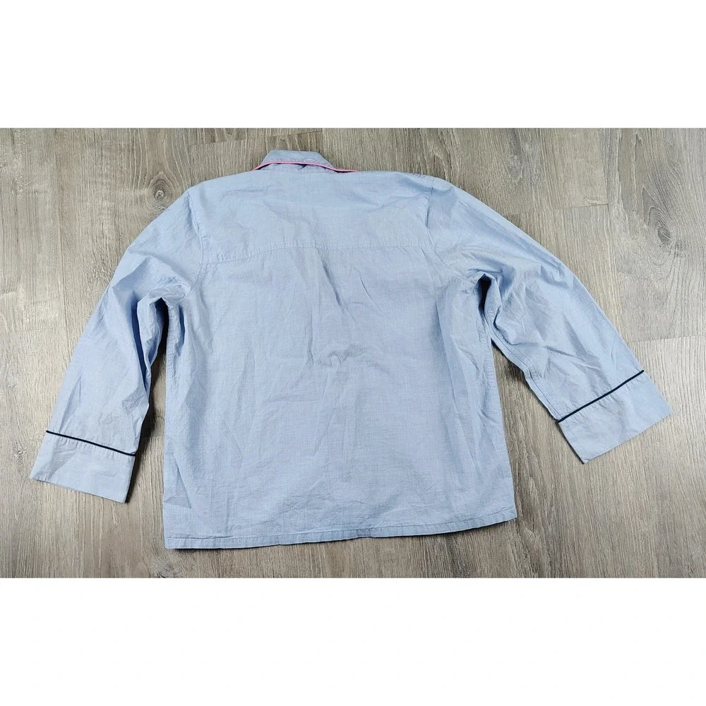 J. Crew‎ Blue Pajama-Style Medium Button-down Top Pink Trim Cotton Collar